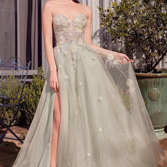 Sage green prom dress, formal ball gown wedding mother of the bride dress - Picture 1 of 6